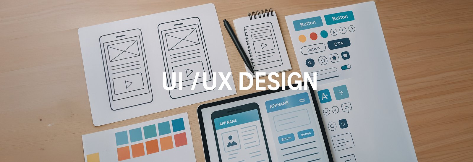 Designer sketching app interface screens and device experience flows on paper.